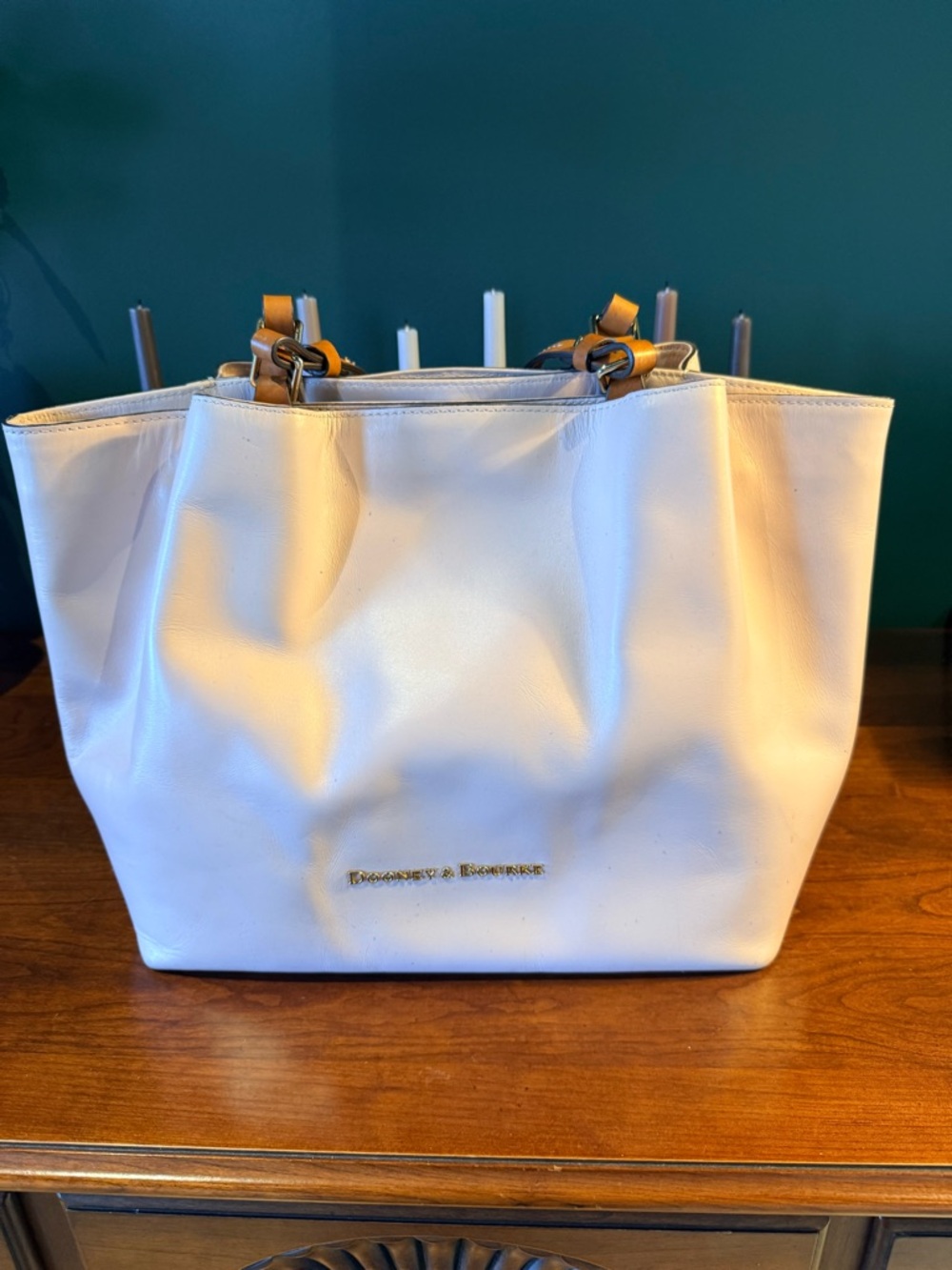 Dooney & Bourke Light Pink City Barlow Leather Tote with Tan Handles - Picture 3 of 8